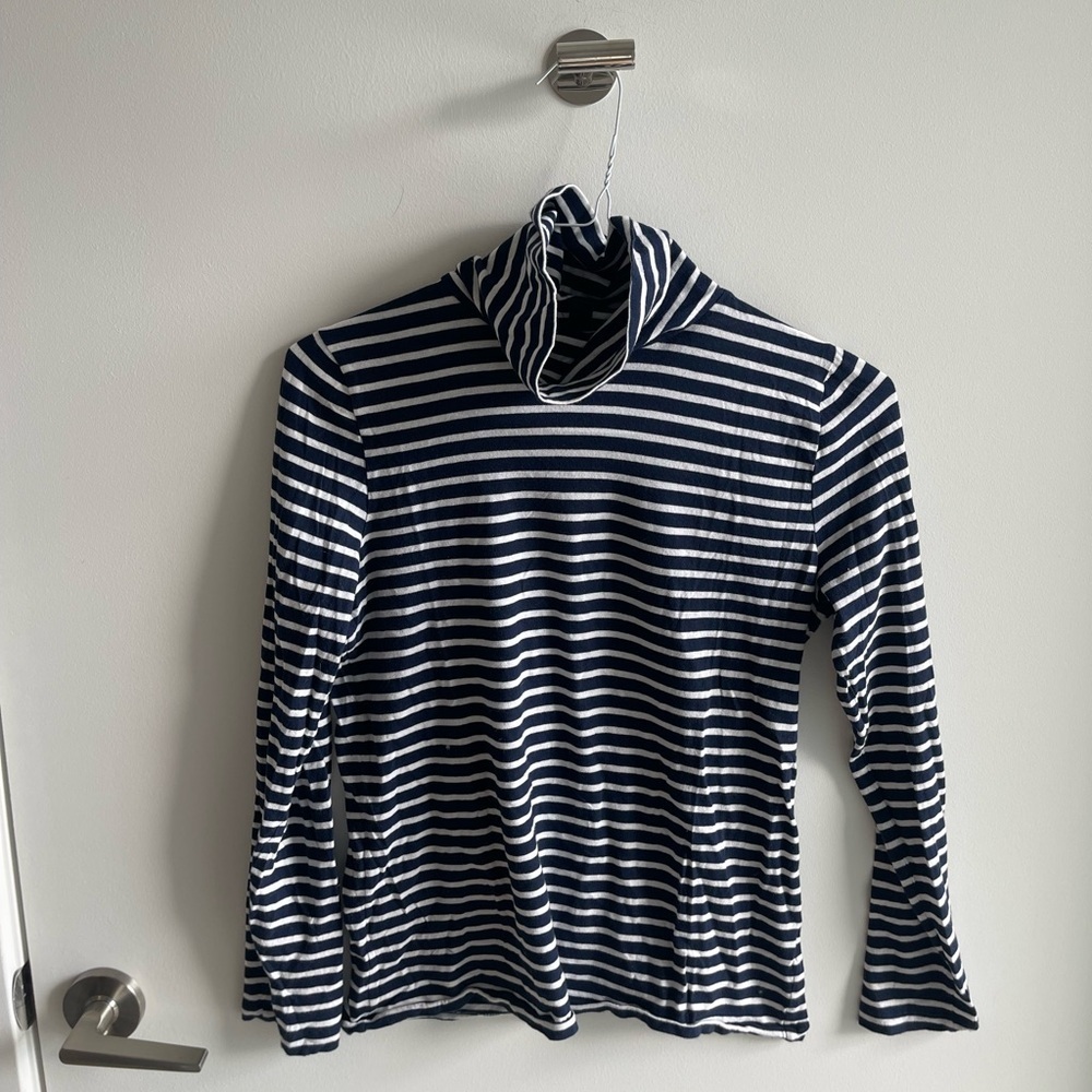 J Crew Navy and White Striped Turtleneck Top
